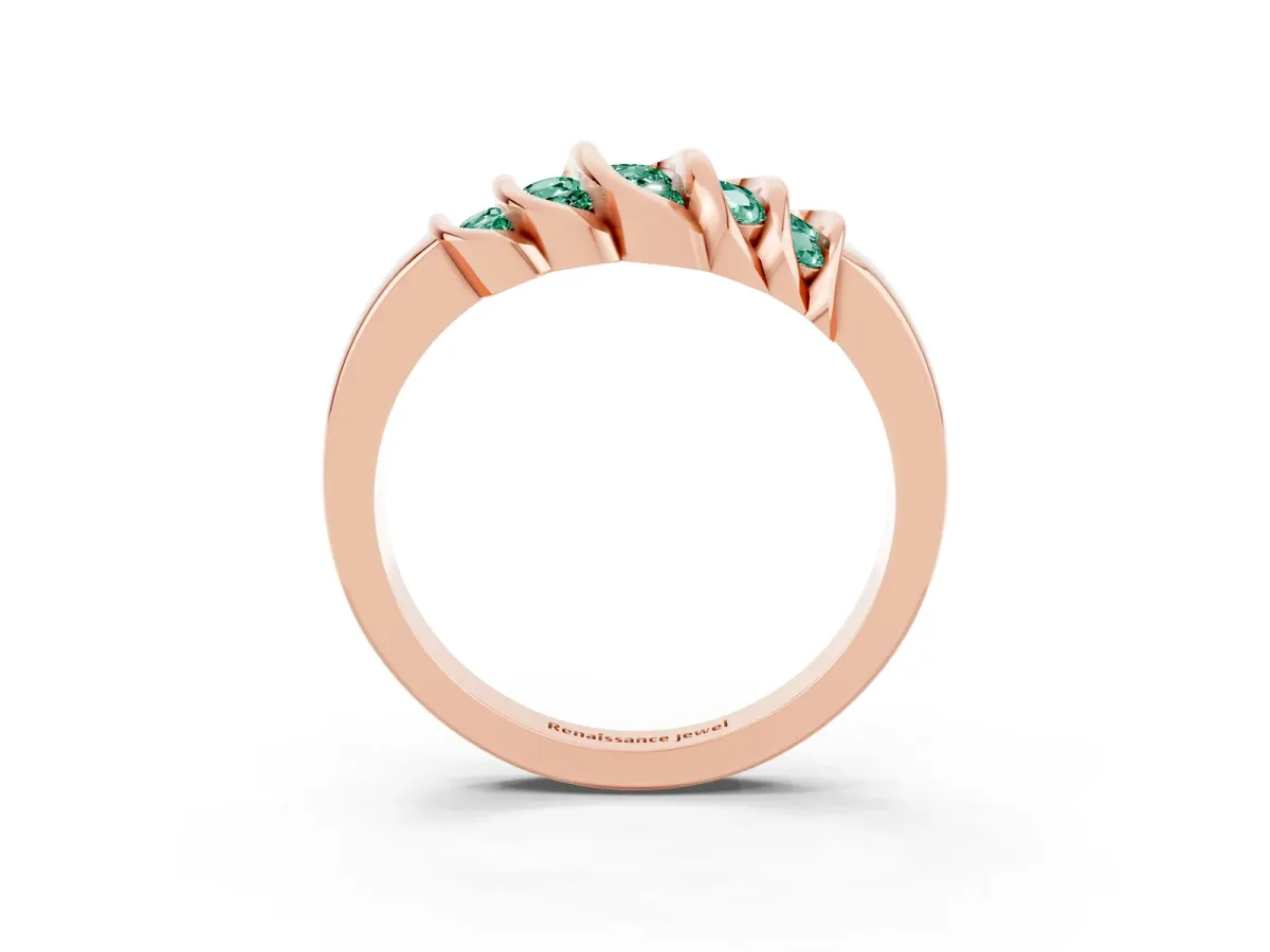 Round Green Sapphire Multi-Row Crossover Band Rose gold