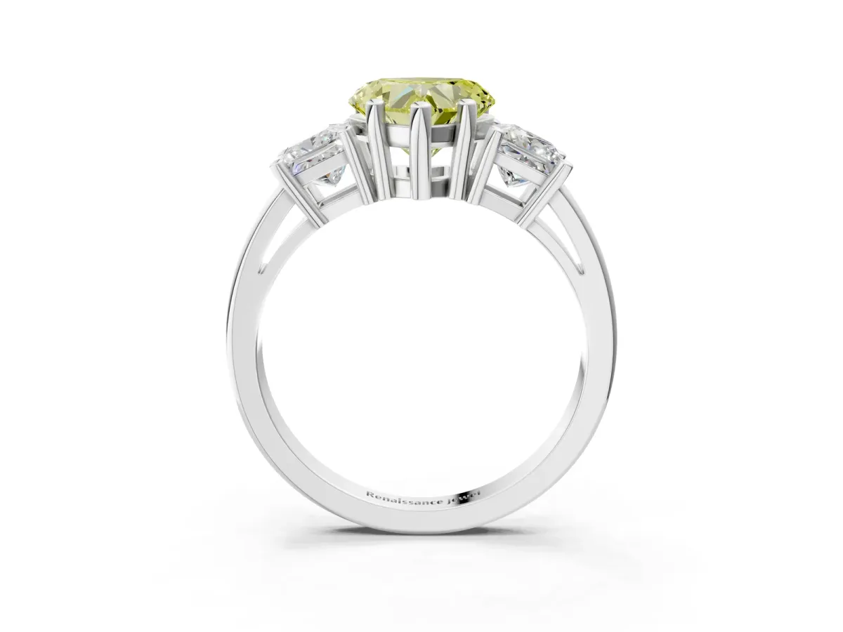 Fancy Yellow Three-Stone Heart Cut Cut Solitaire Ring with Prong Setting Platinum