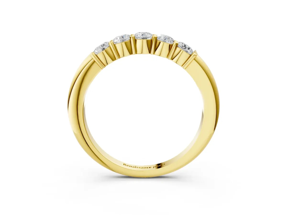 Five-Stone Round Diamond Prong Set Half-Eternity Band Yellow gold