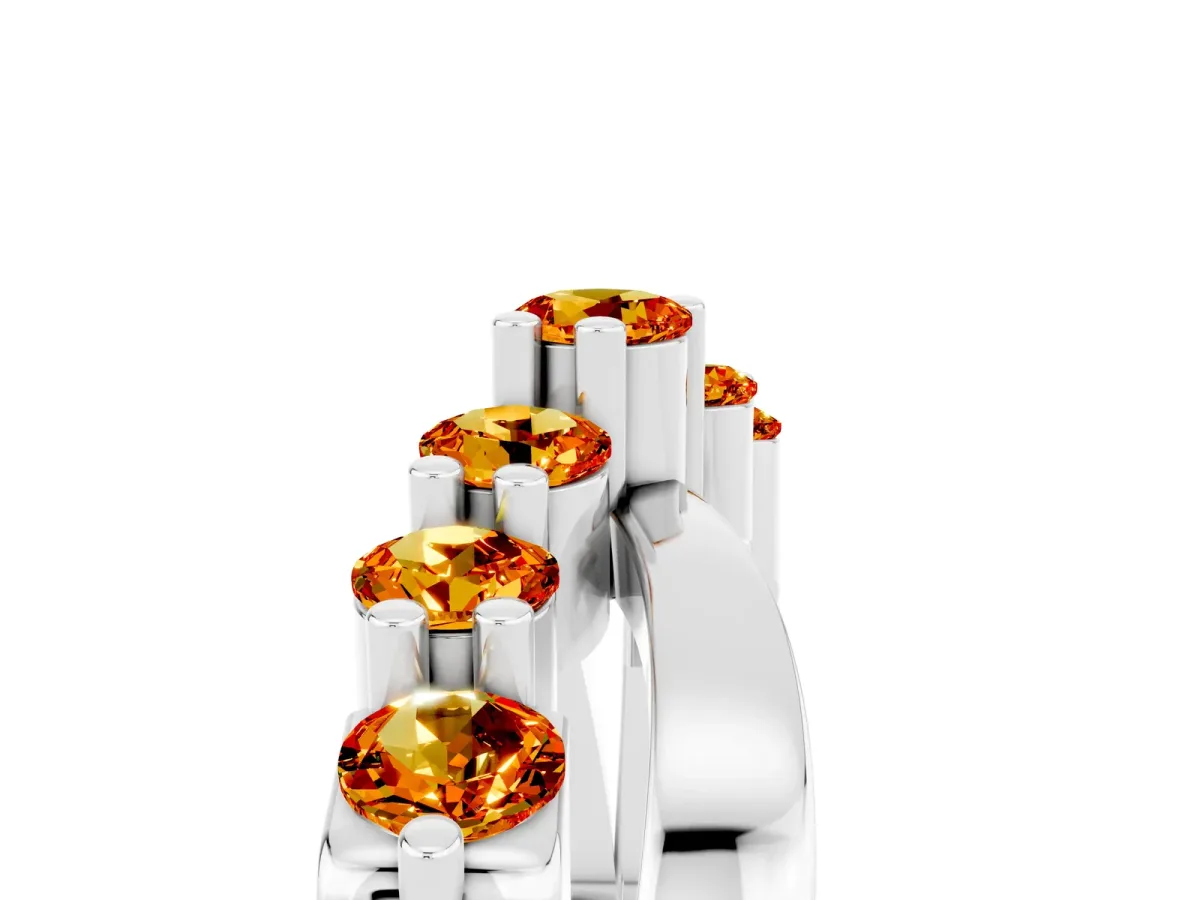 Round Citrine Prong-Set Crossover Band Platinum