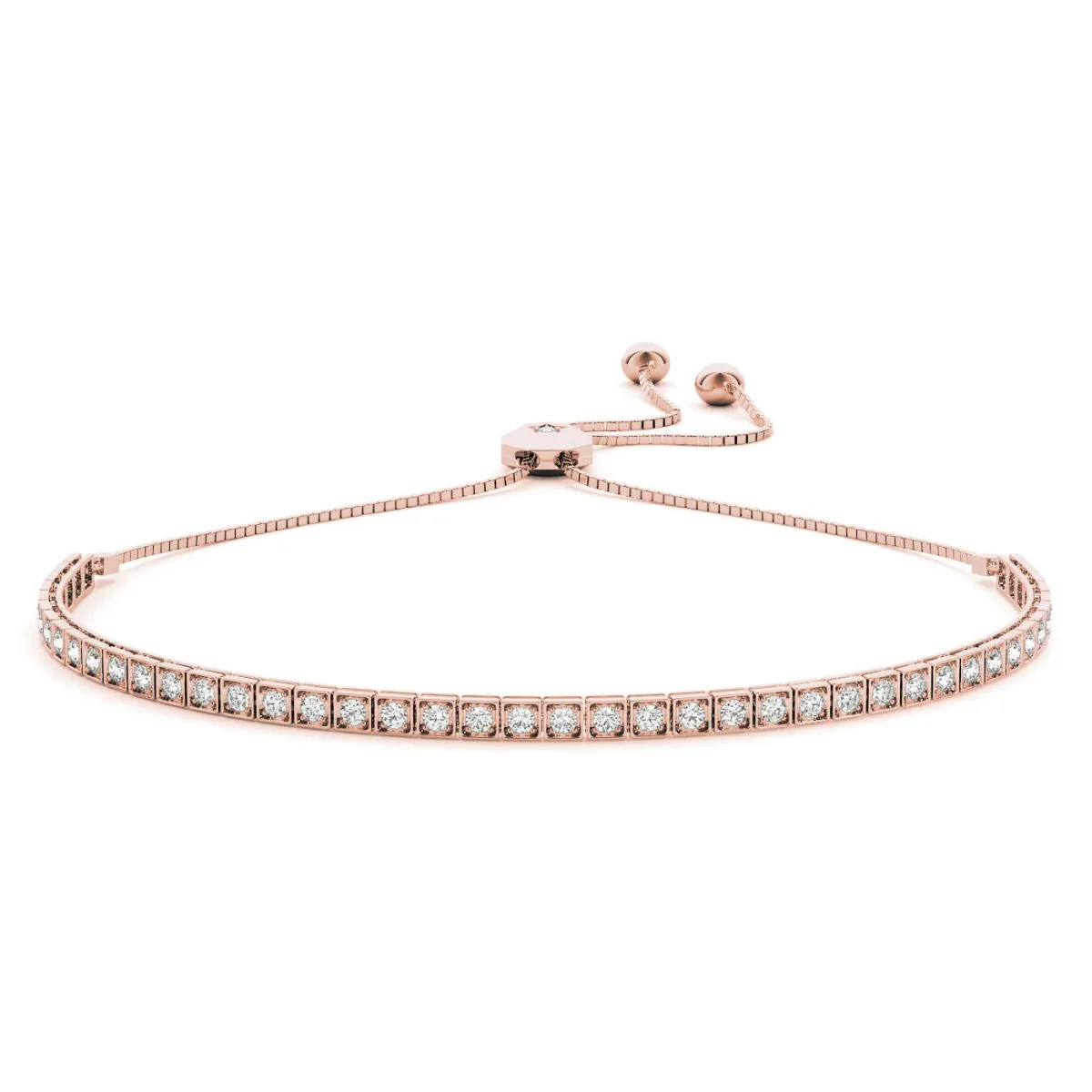 Box-Set Round Diamond Adjustable Tennis Bracelet Rose gold
