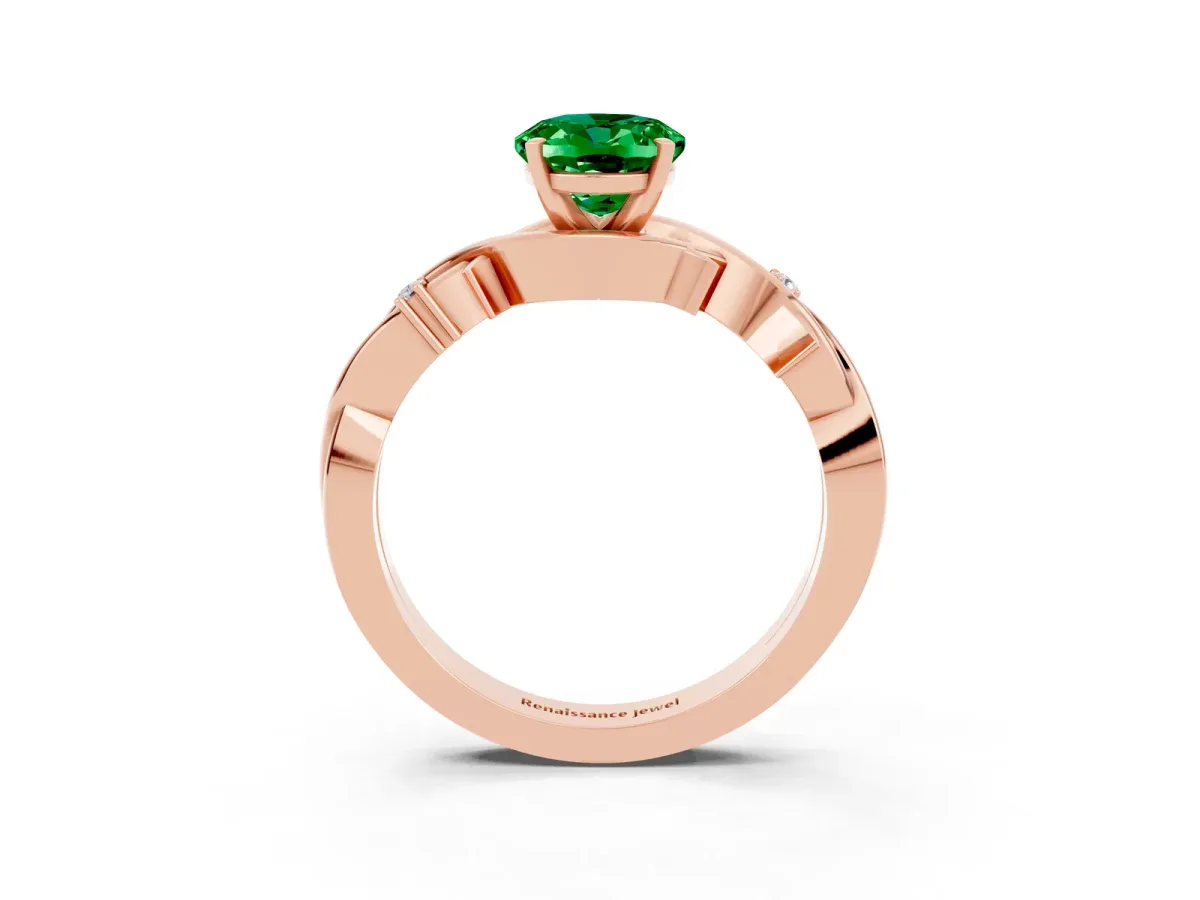 Oval Cut Emerald Solitaire Ring with Twisted Band and Prong Setting Rose gold