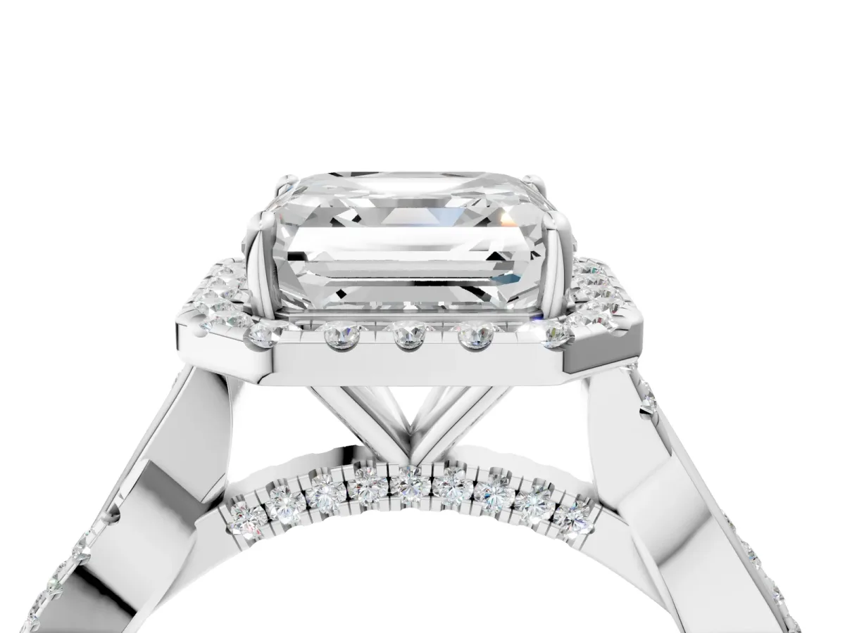 Asscher Cut Halo Twist Band Solitaire Ring Platinum