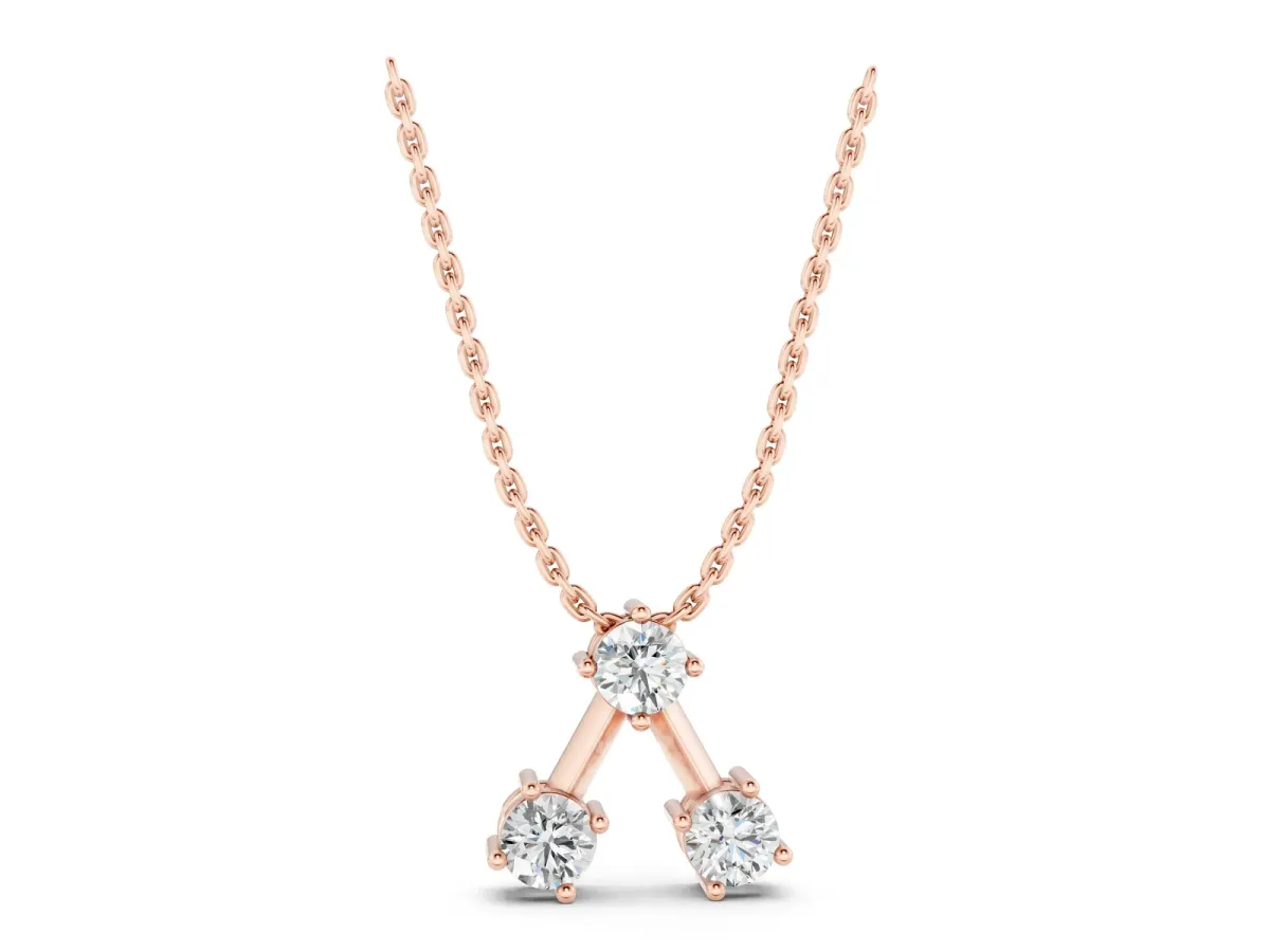 Three-Stone Round Diamond Prong Set Pendant Rose gold