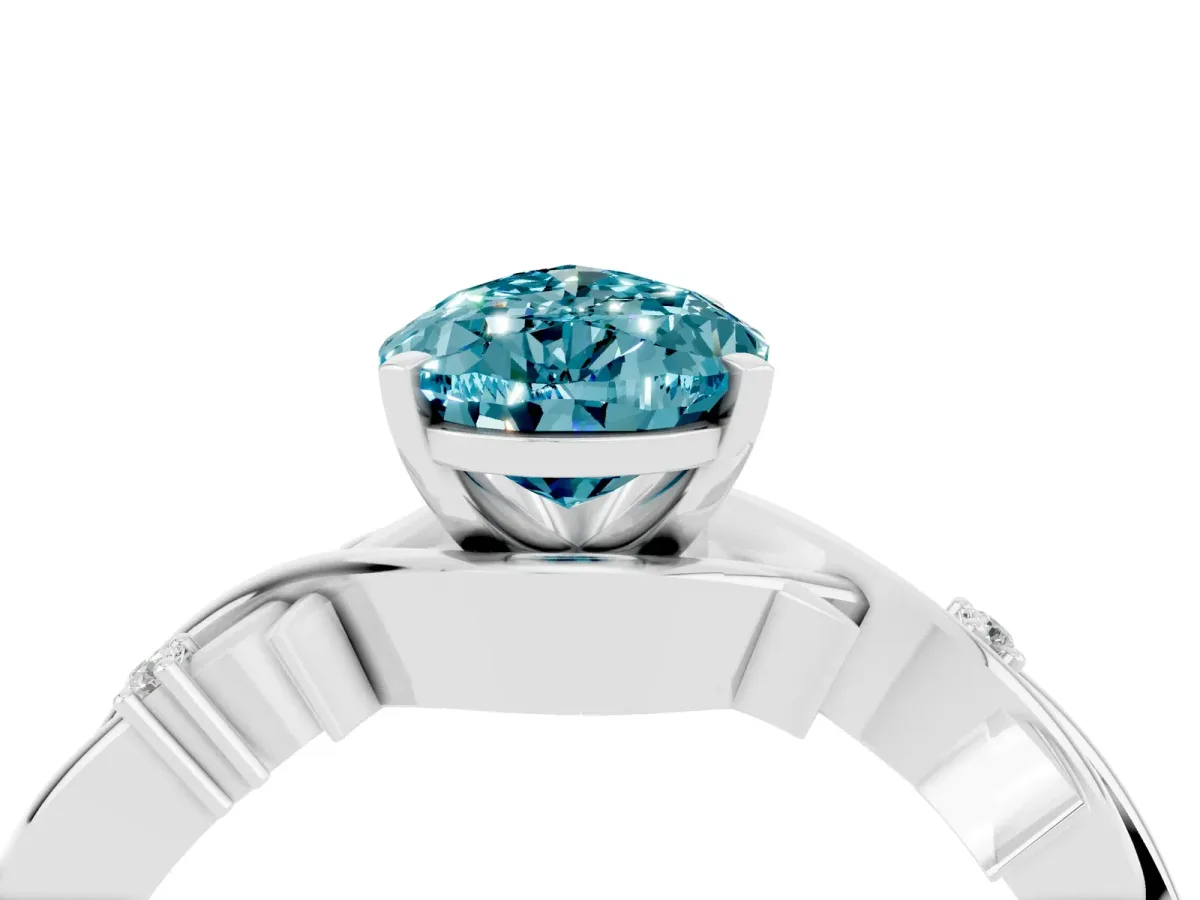 Pear Cut Blue Topaz Solitaire Ring with Twisted Band and Prong Setting Platinum