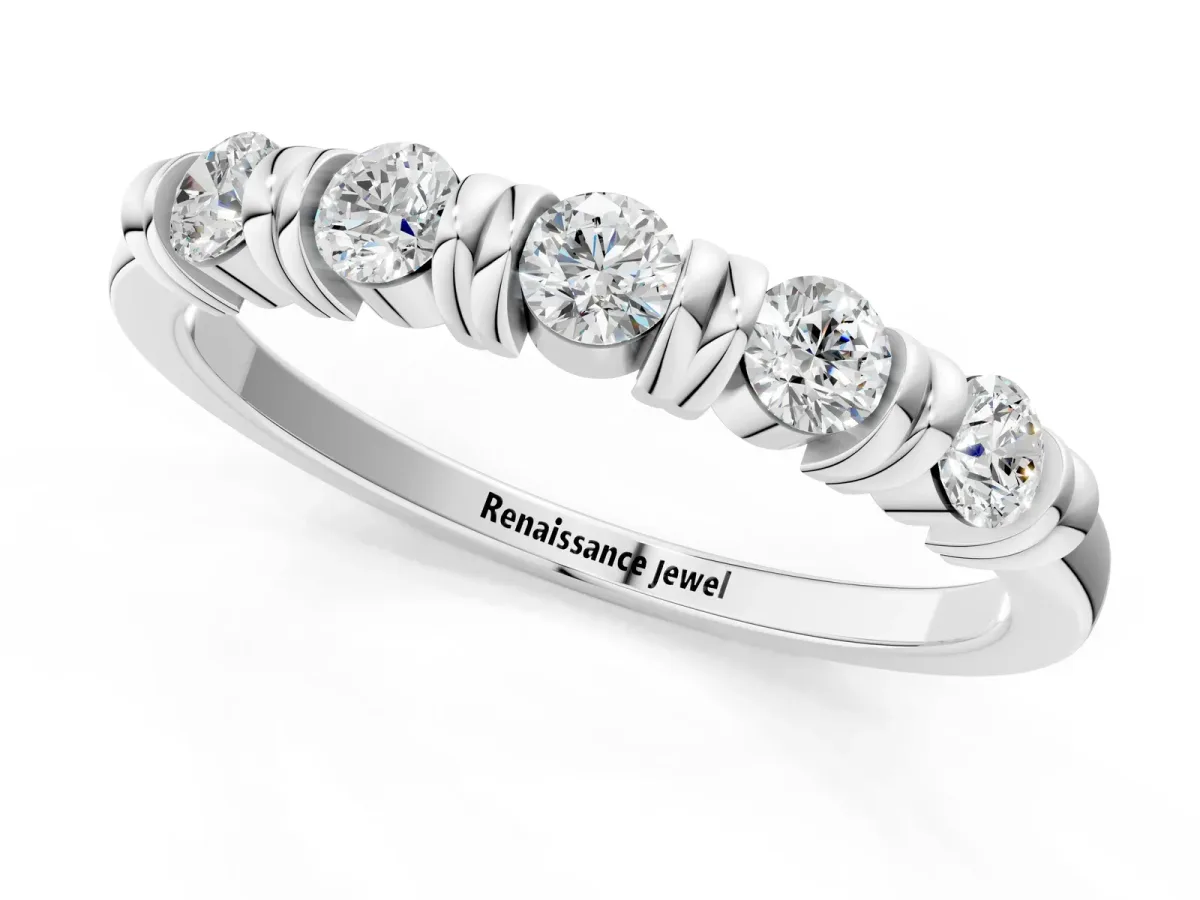 Bezel-Set Round Diamond Half-Eternity Band Silver