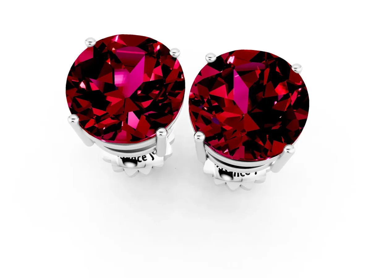 Round Cut Garnet Stud Earrings White gold
