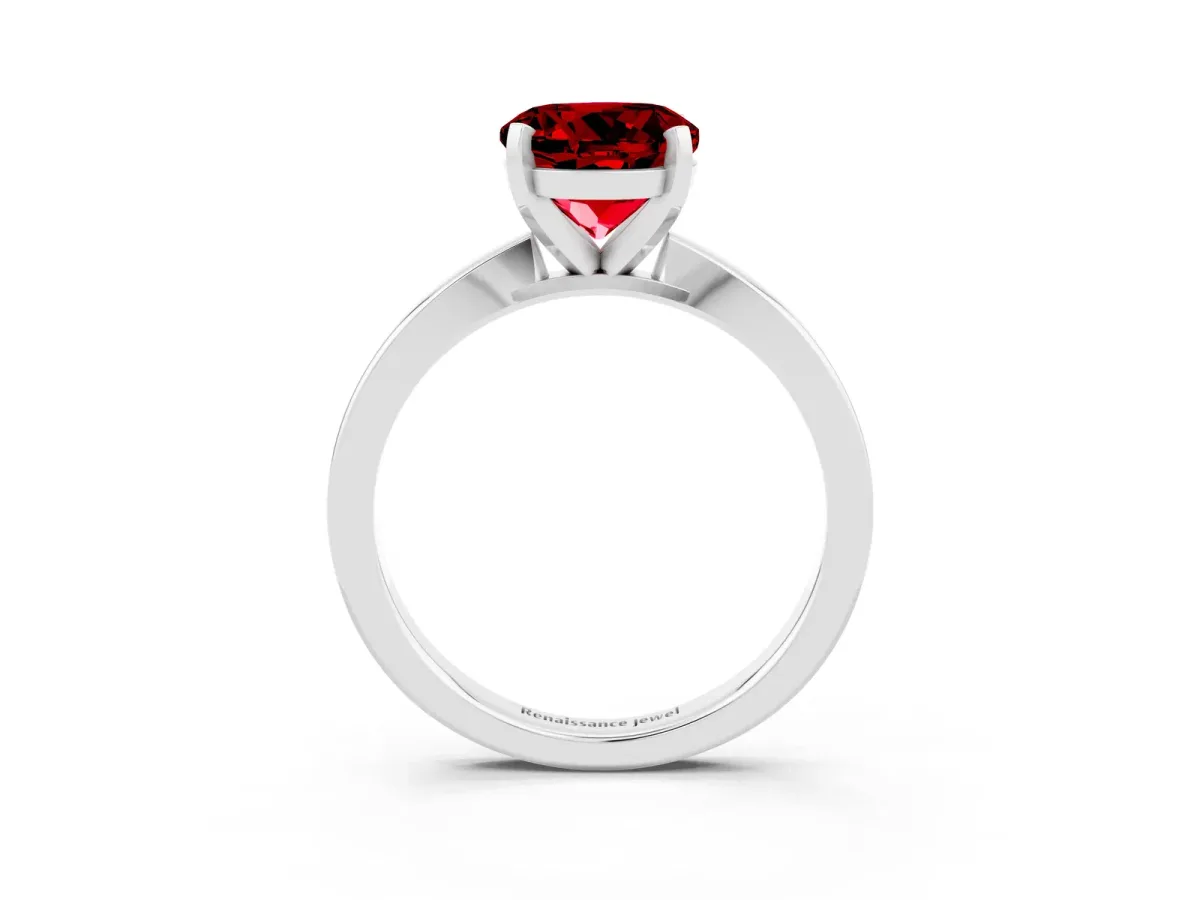 Round Cut Ruby Solitaire Engagement Ring with Classic Band and Four-Prong Setting Silver
