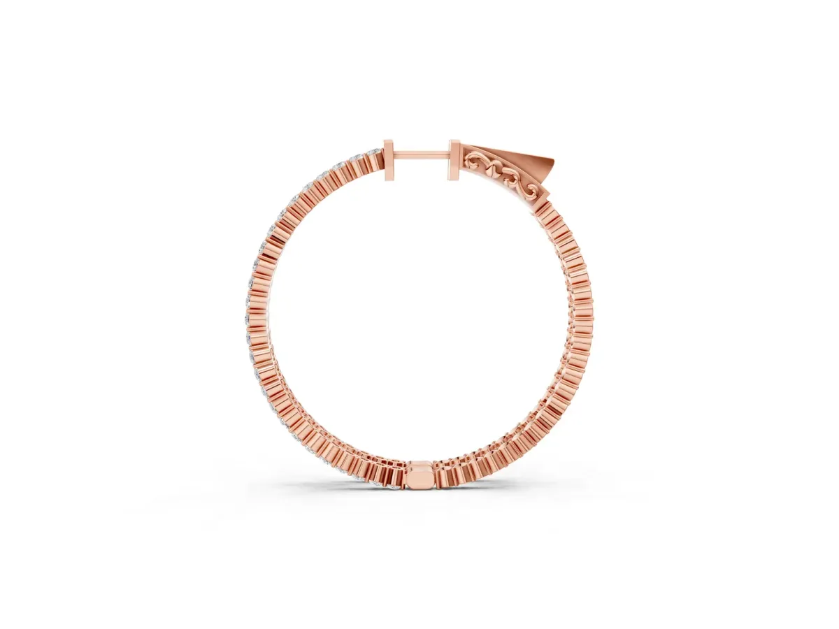 Round Diamond Hoop Earrings with Pave Setting and Shared Prong Rose gold