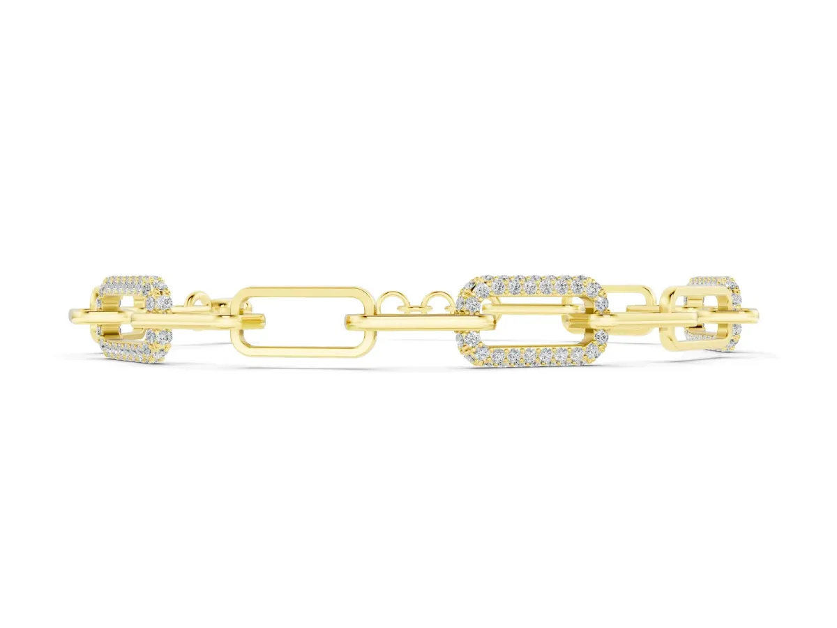 Pavé Round Diamond Link Bracelet with Four-Prong Setting Yellow gold