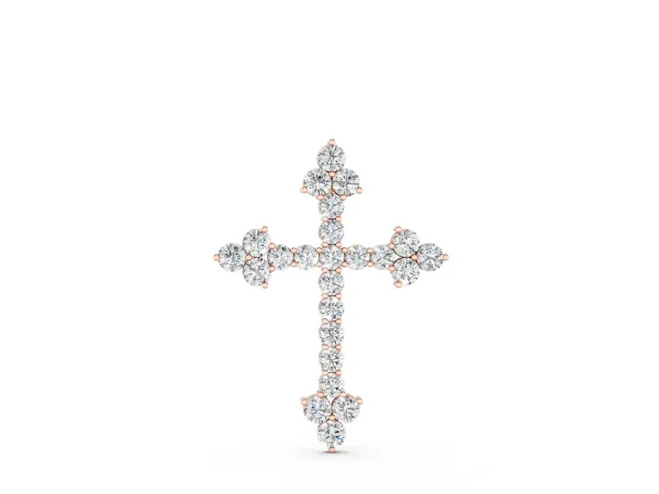 Round Diamond Cluster Cross Pendant with Prong Setting Rose gold