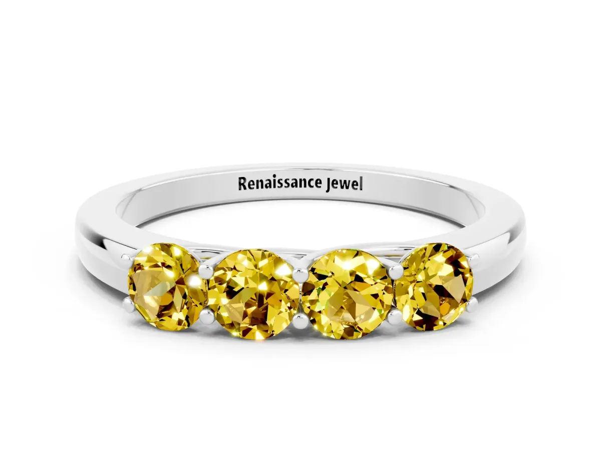 Four-Stone Round Yellow Sapphire Prong-Set Band Silver