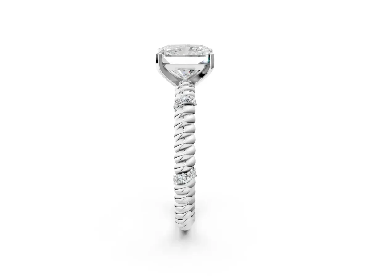 Radiant Cut Solitaire Twisted Band Prong Set Engagement Ring Silver