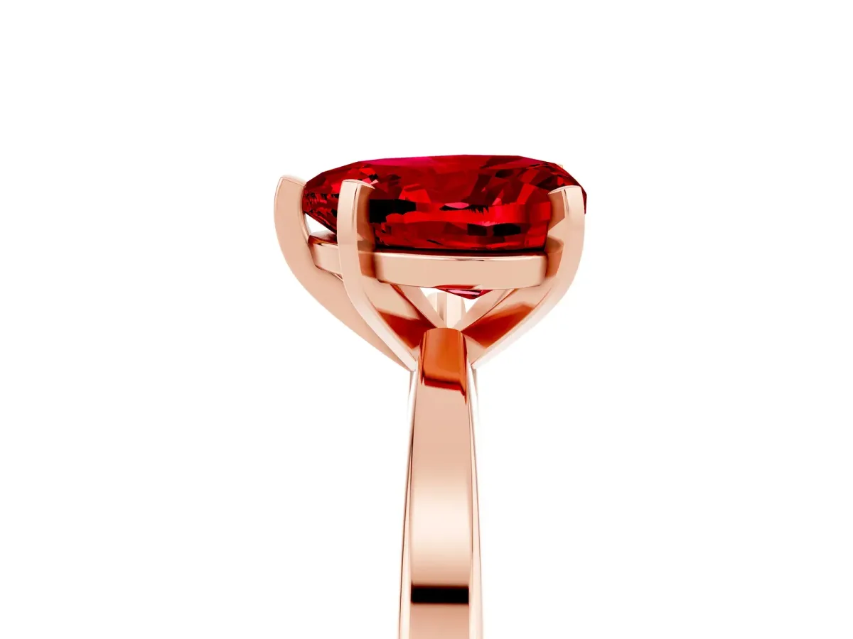 Heart Cut Ruby Solitaire Engagement Ring with Classic Band and Four-Prong Setting Rose gold