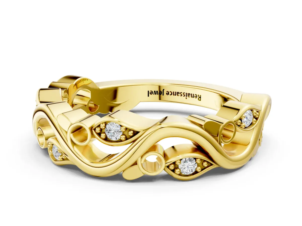Marquise Diamond Vine Eternity Band with Bezel Setting Yellow gold