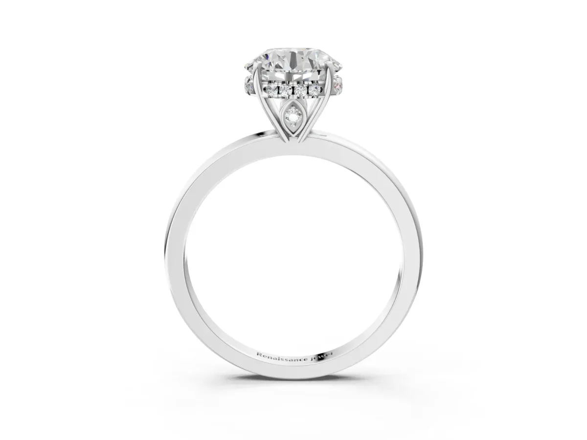 Round Cut Solitaire Diamond Ring with Prong Setting and Plain Band Platinum