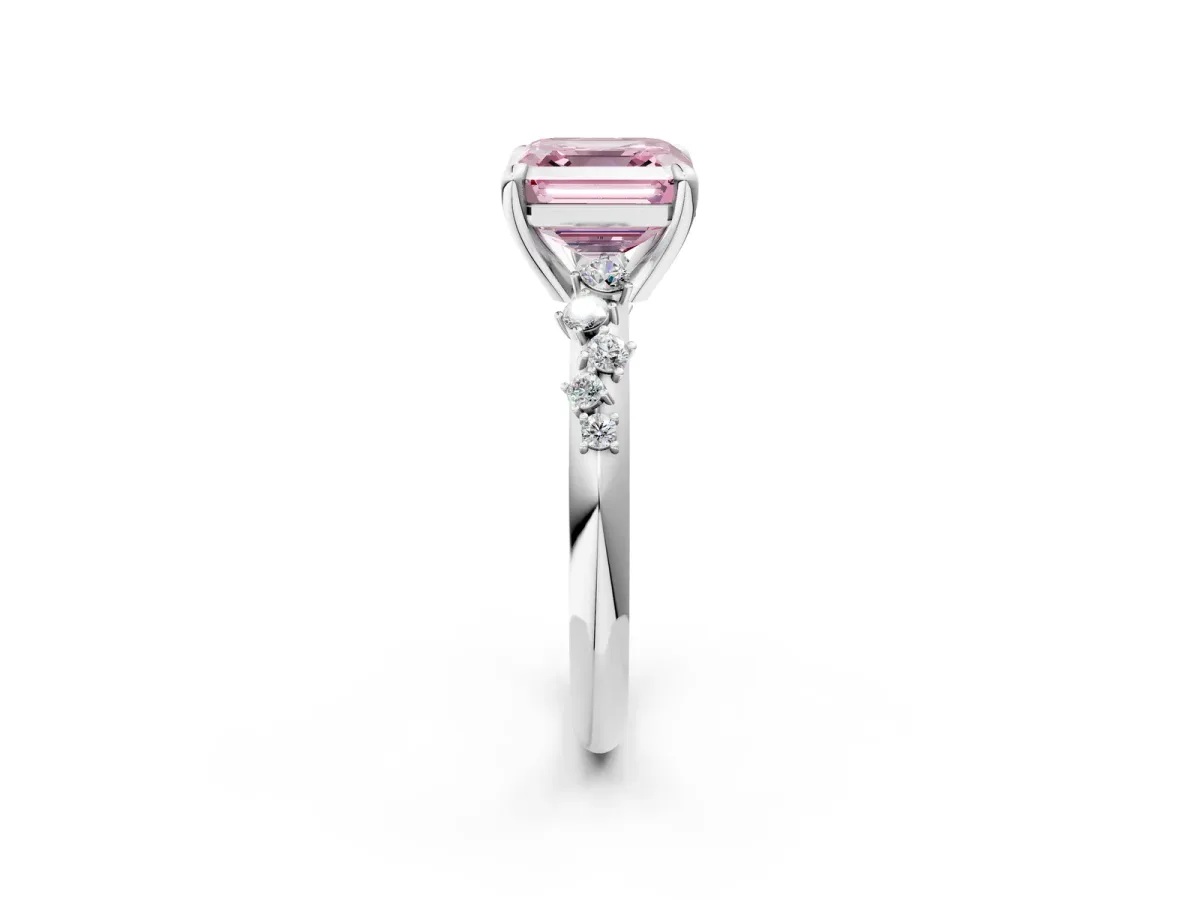 Fancy Pink Asscher Cut Cut Diamond Vine Band with Four-Prong Setting Platinum
