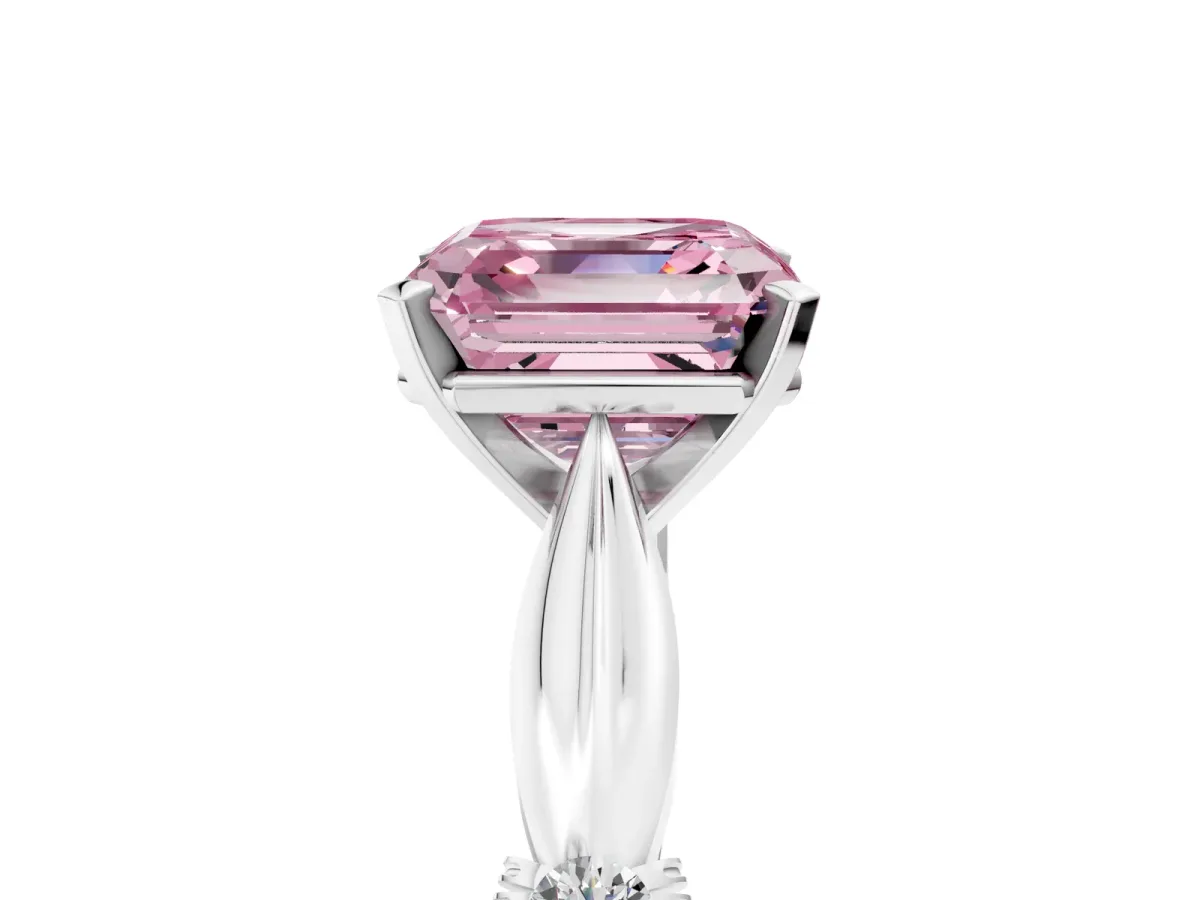 Fancy Pink Asscher Cut Solitaire Diamond Twisted Band with Four-Prong Setting Platinum