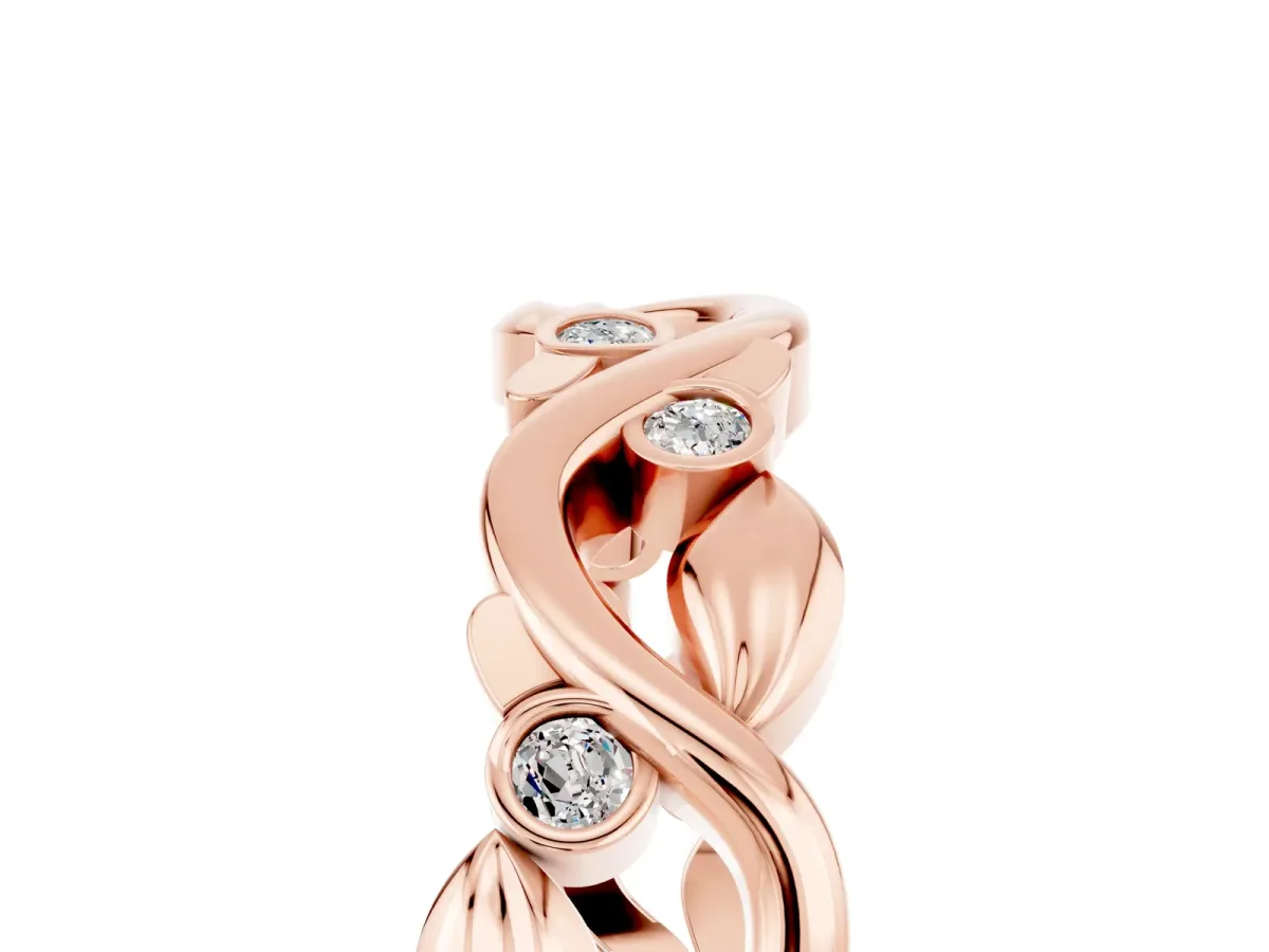 Round Moissanite Leaf Eternity Band with Bezel Setting Rose gold