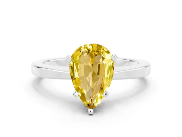 Pear Cut Yellow Sapphire Solitaire Engagement Ring with Classic Band and Four-Prong Setting Platinum