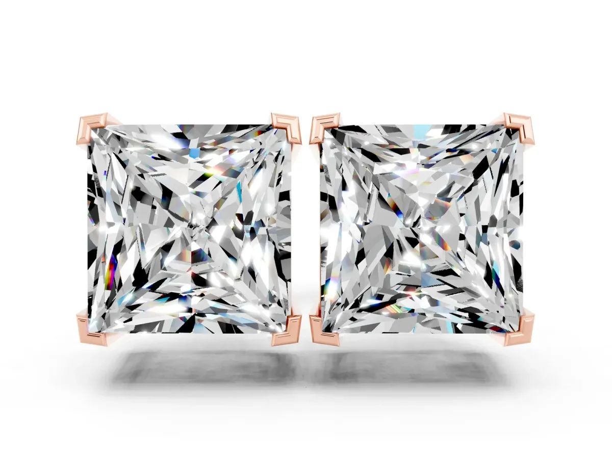 Princess Cut Moissanite Stud Earrings Rose gold