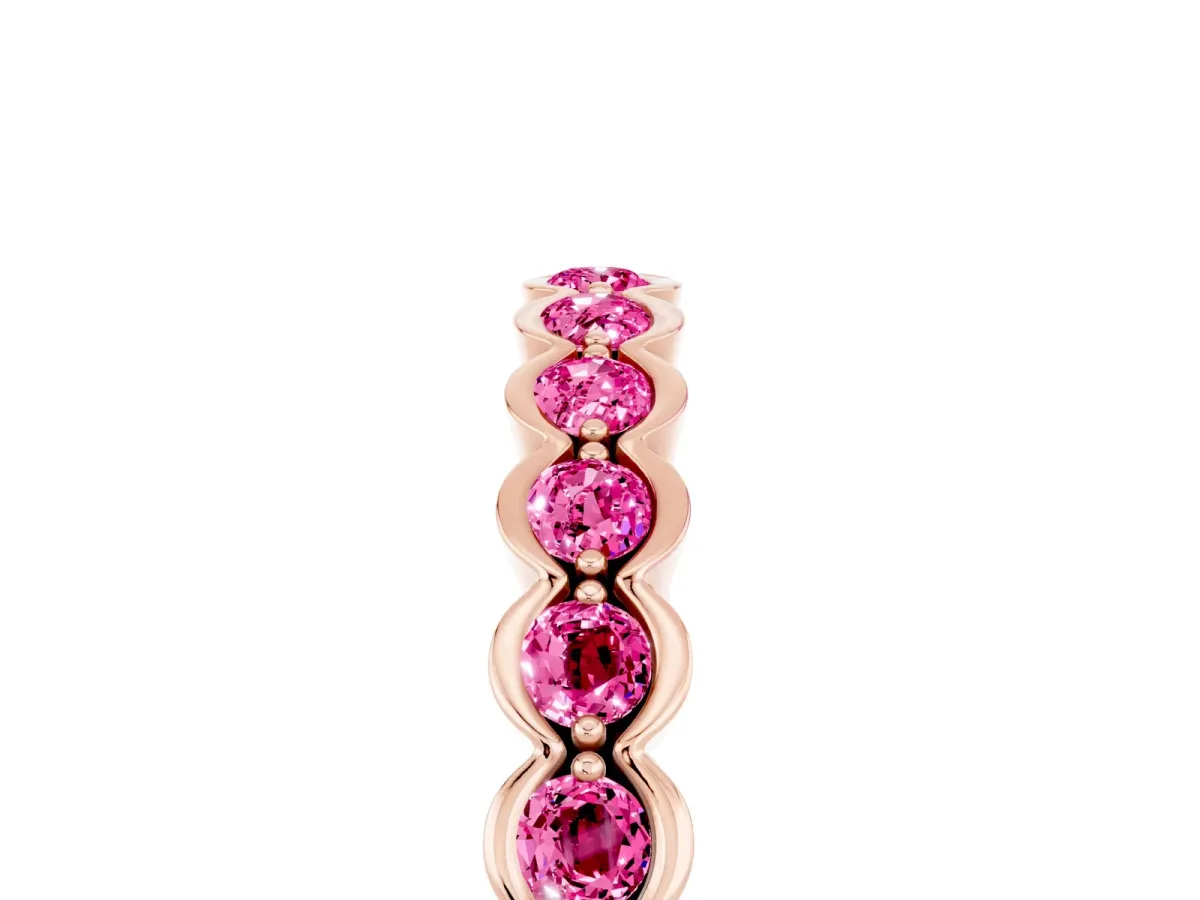 Round Pink Sapphire Bezel Set Eternity Band Rose gold