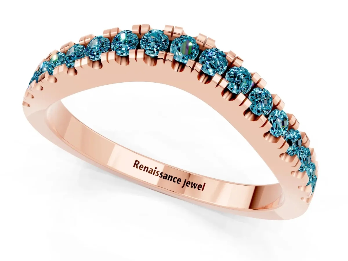 Round Blue Topaz Pavé Curved Band with Shared Prong Setting Rose gold