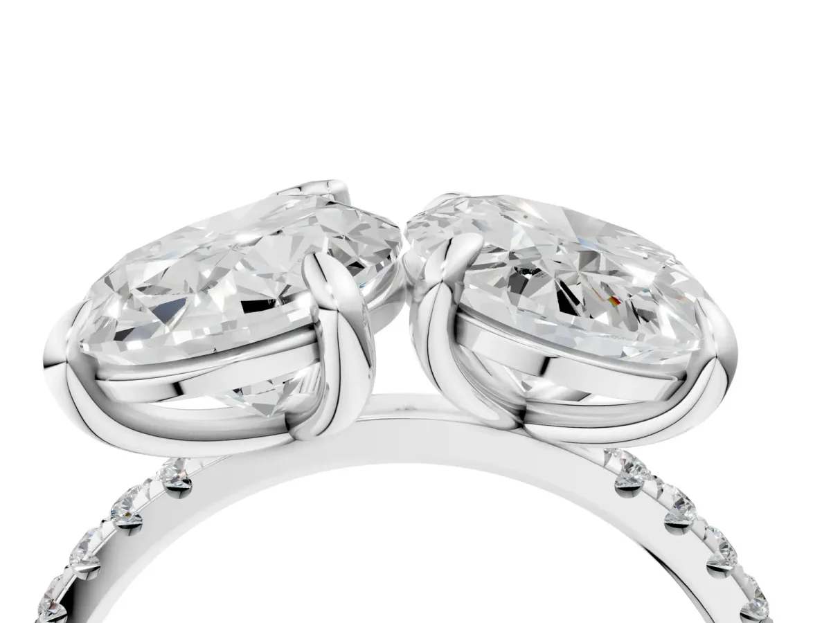 Oval and Pear Toi Moi Ring with Prong Setting and Micro Pave Band Platinum