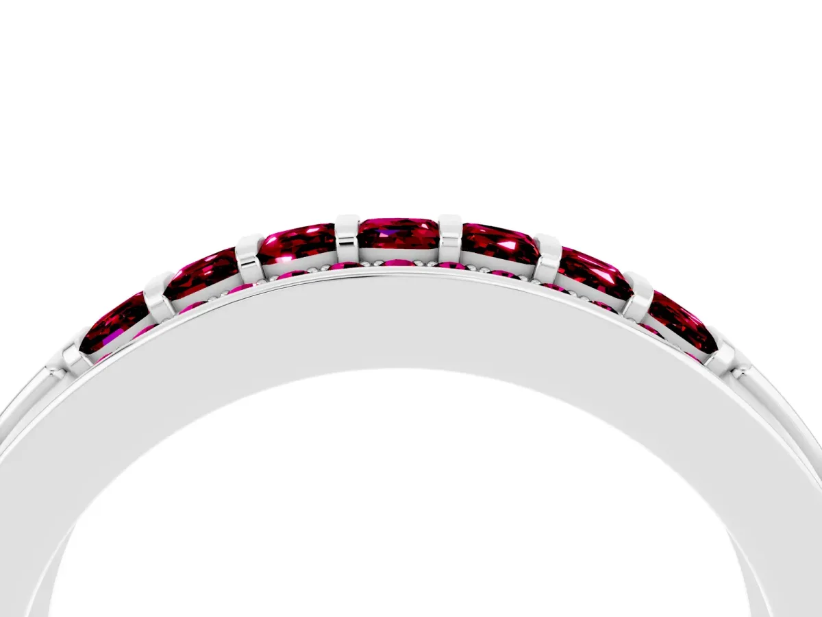 Bar-Set Princess Cut Garnet Pavé Band Silver