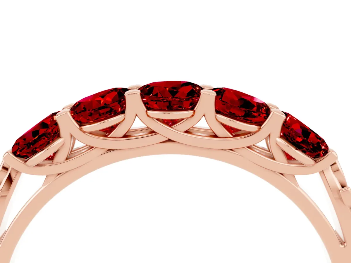 Five-Stone Round Ruby Prong-Set Band Rose gold