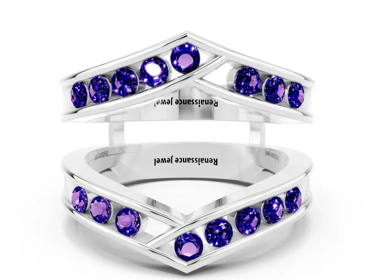 Round Tanzanite Channel-Set Chevron Band Silver