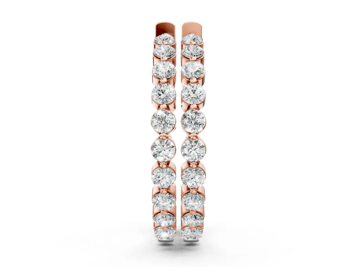 Round Cut Prong Set Diamond Hoop Earrings Rose gold