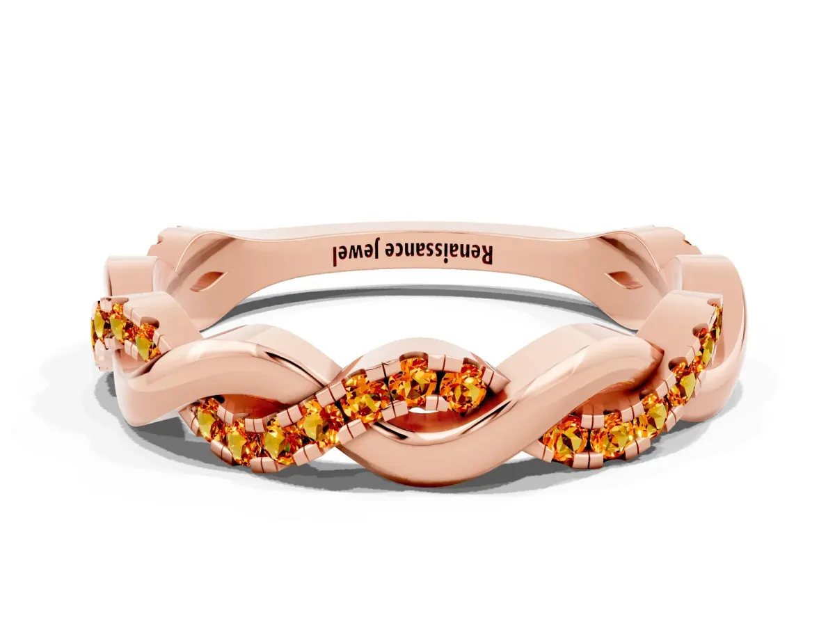 Pavé Round Citrine Twist Eternity Band with Shared Prong Setting Rose gold