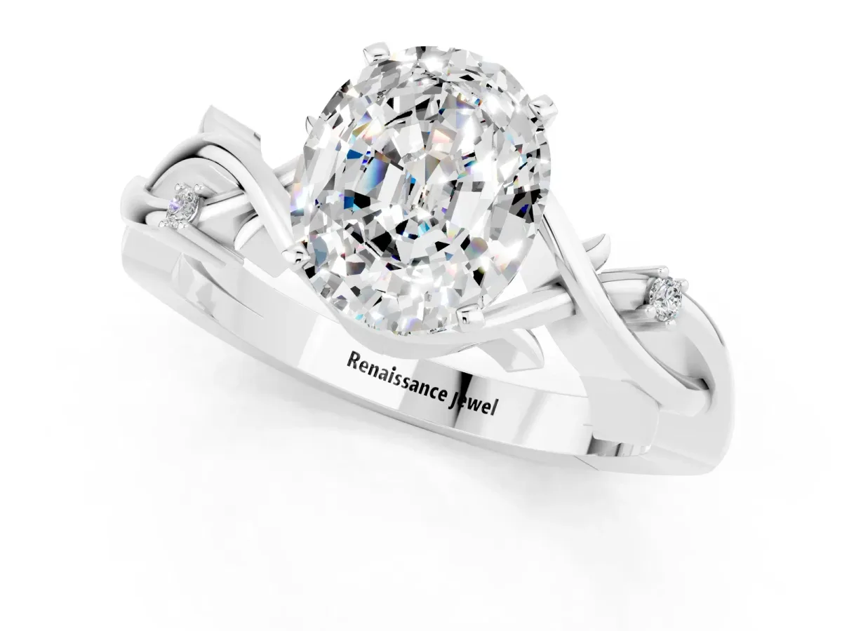 Oval Cut Moissanite Solitaire Ring with Twisted Band and Prong Setting Silver