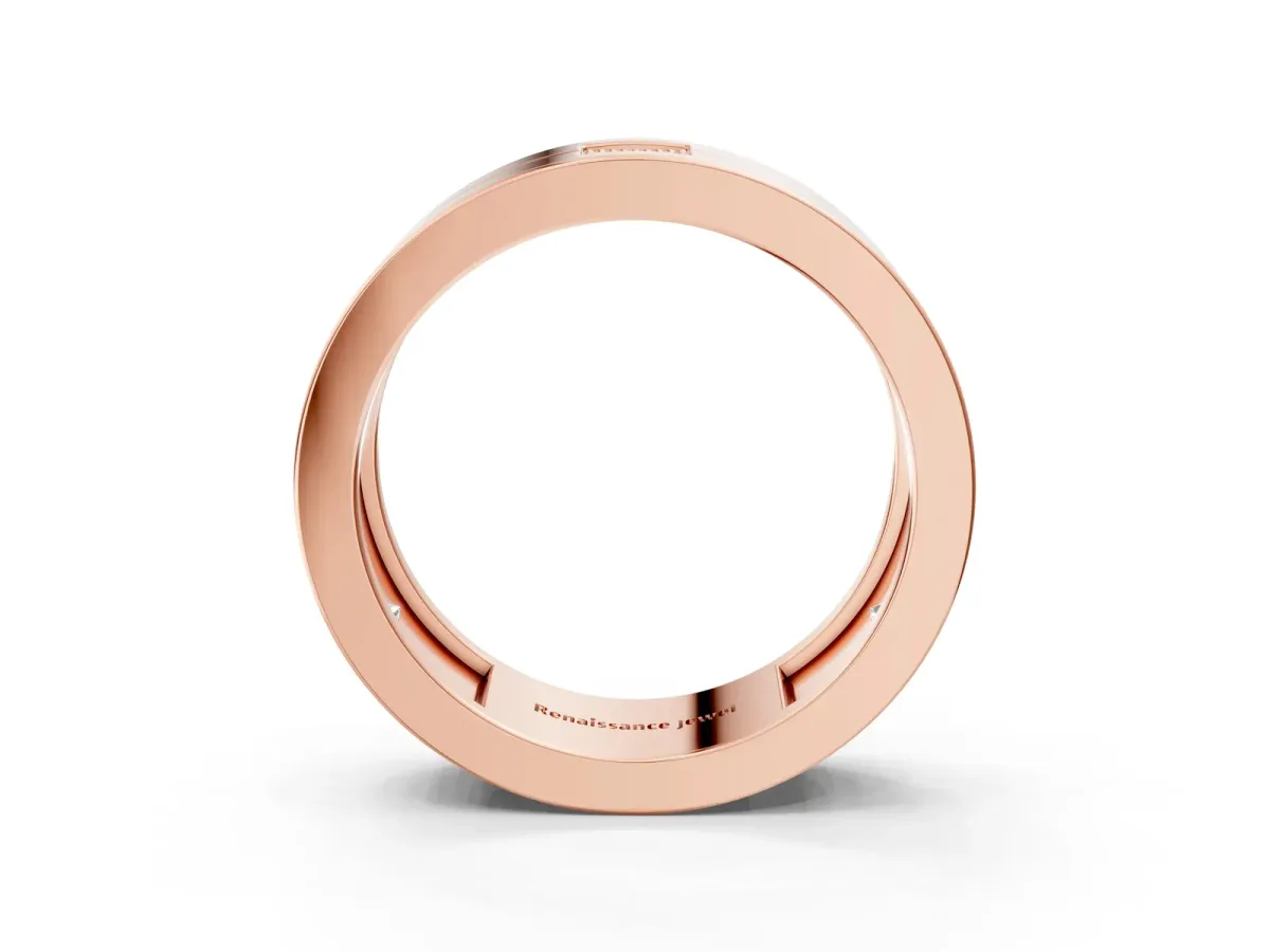 Round Diamond Square Station Mens Band Rose gold