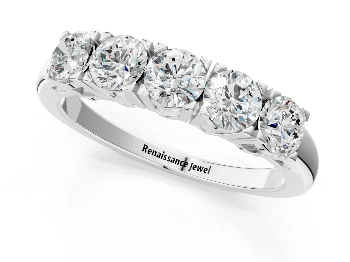 Five-Stone Round Diamond Prong Set White Gold Band Platinum