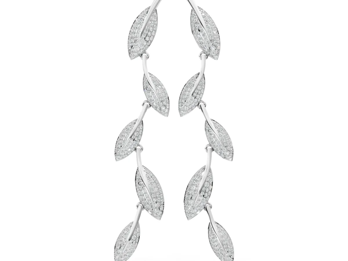 Round Diamond Pavé Olive Branch Drop Earrings Silver