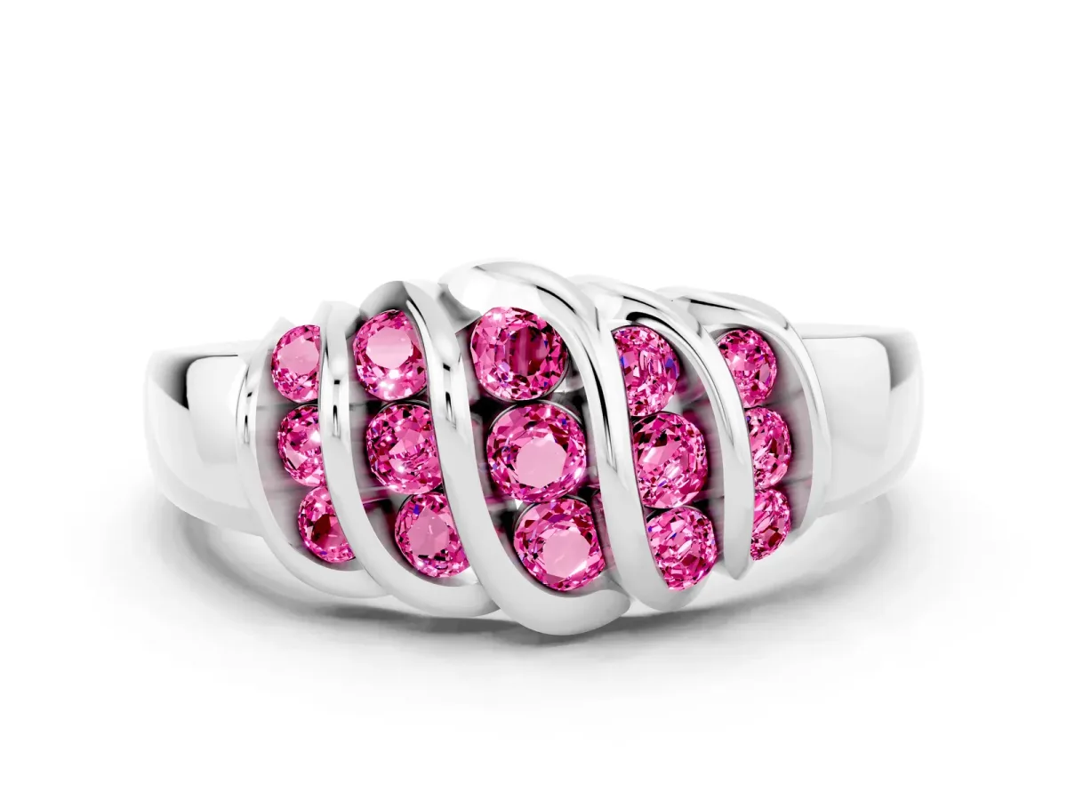 Round Pink Sapphire Multi-Row Crossover Band Platinum