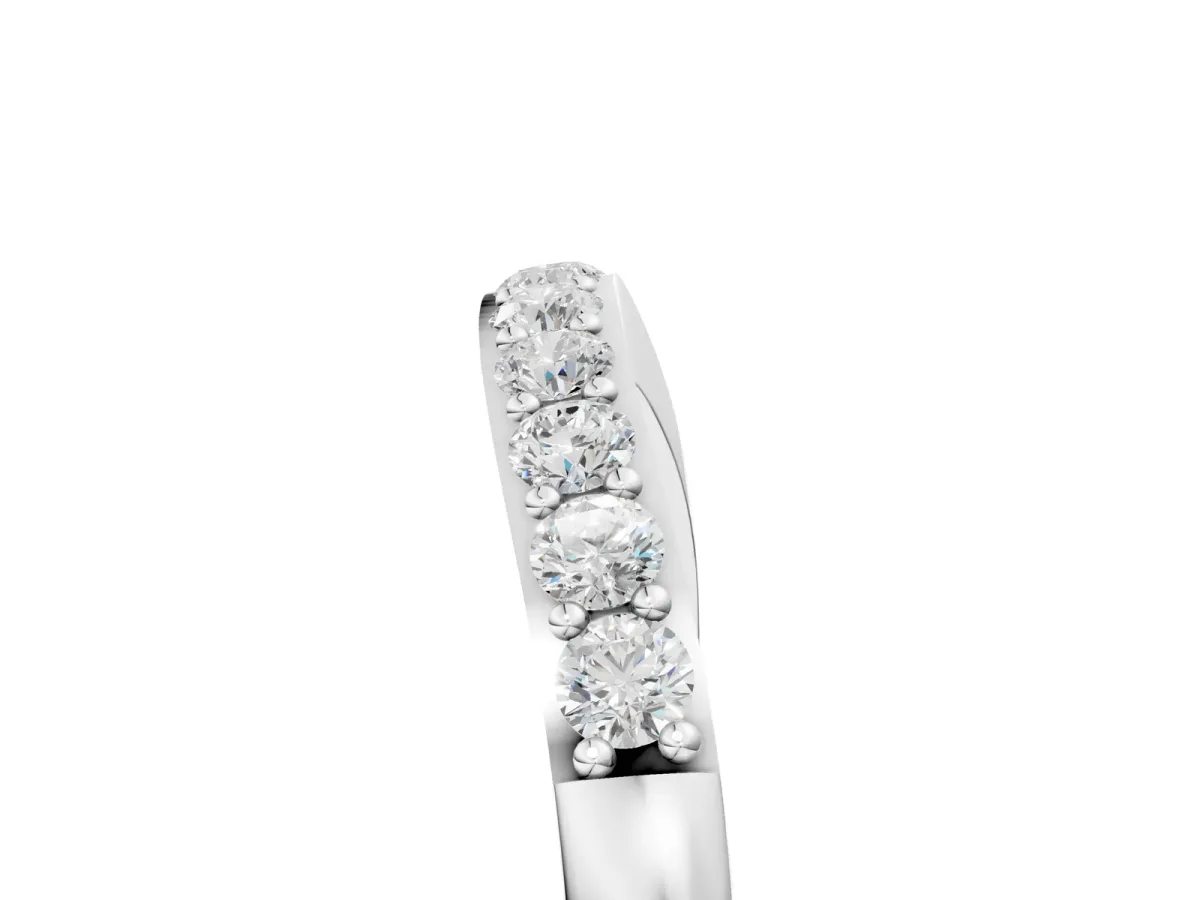 Round Diamond Curved Wedding Band with Channel Setting Silver
