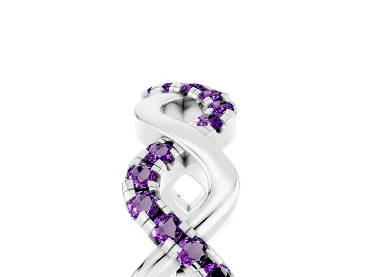 Twist Infinity Round Amethyst Band with Pavé Setting White gold