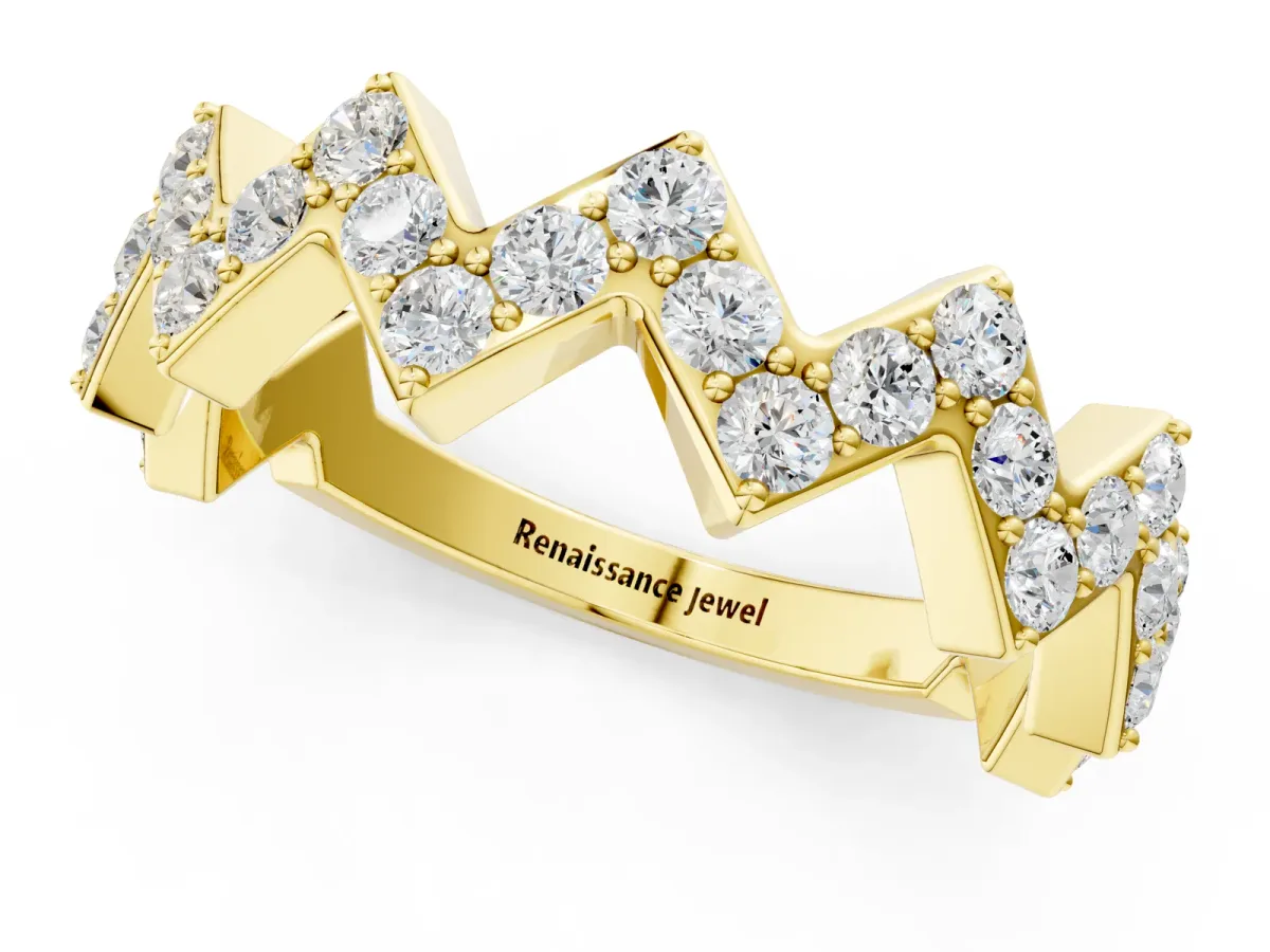 Zigzag Diamond Pave Round Eternity Band with Prong Setting Yellow gold