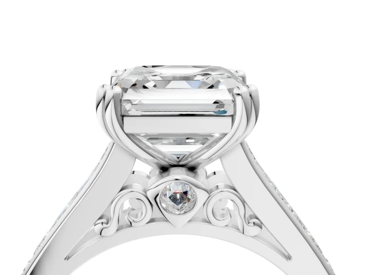 Asscher Cut Cut Channel Set Solitaire Engagement Ring with Prong Setting Platinum