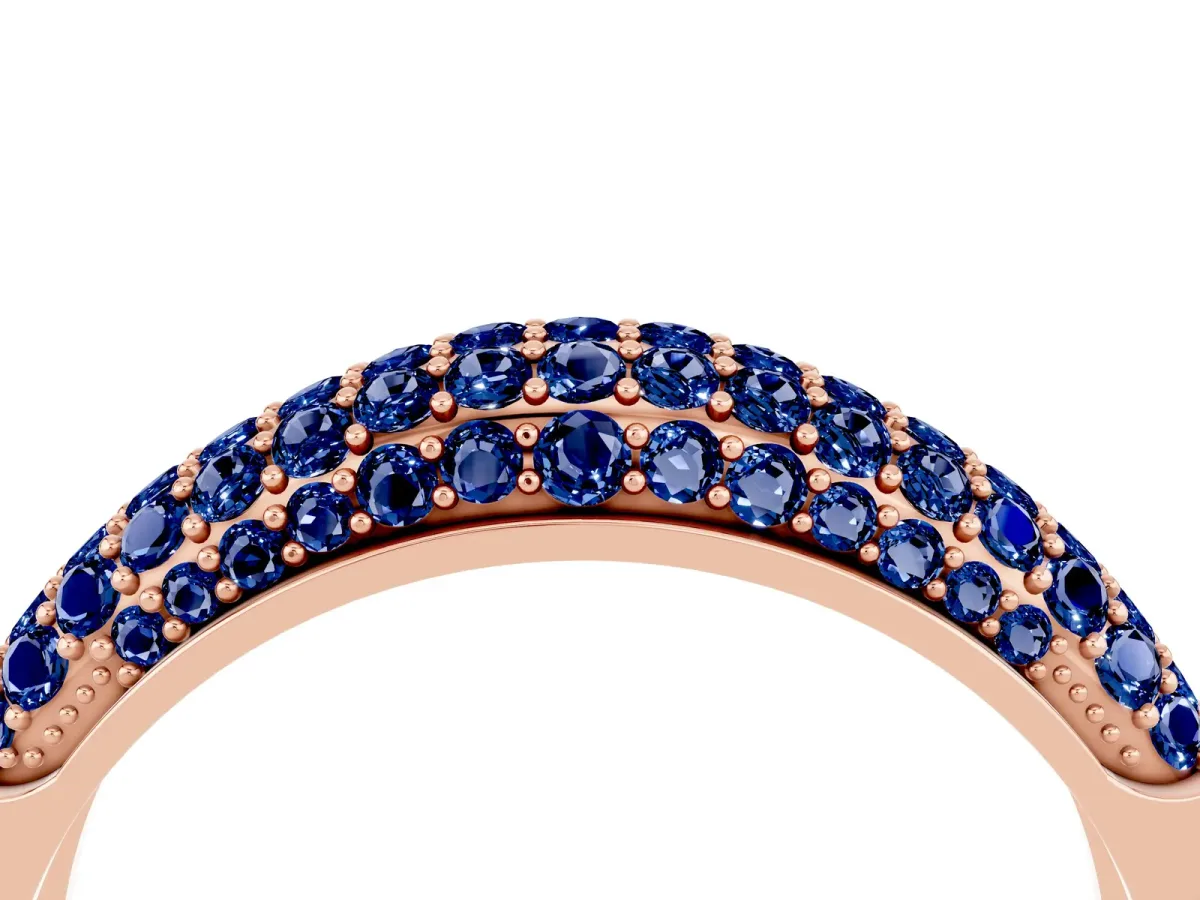 Three-Row Pavé Round Blue Sapphire Dome Band Rose gold