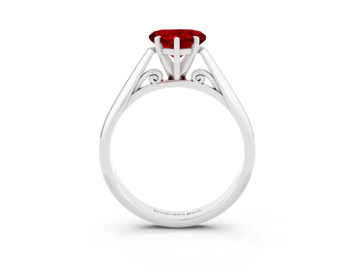 Heart Cut Ruby Solitaire Engagement Ring with Cathedral Setting and Four-Prong Mount White gold
