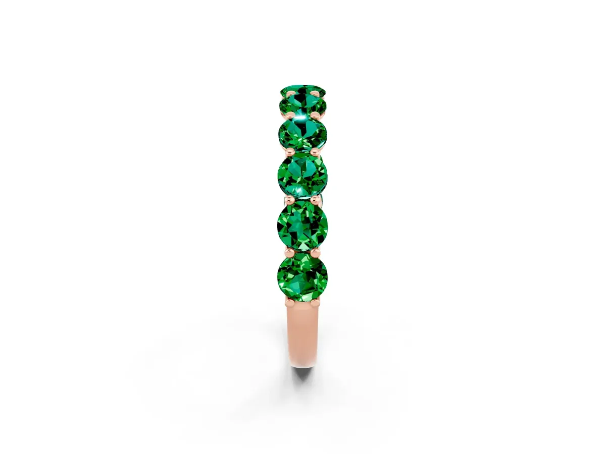 Round Emerald Shared Prong Eternity Band Rose gold