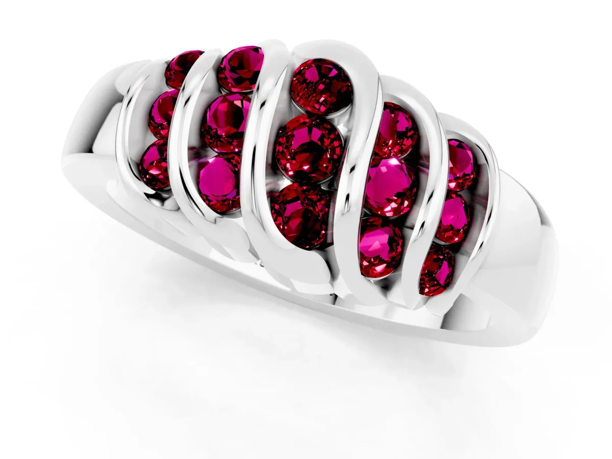 Round Garnet Multi-Row Crossover Band White gold