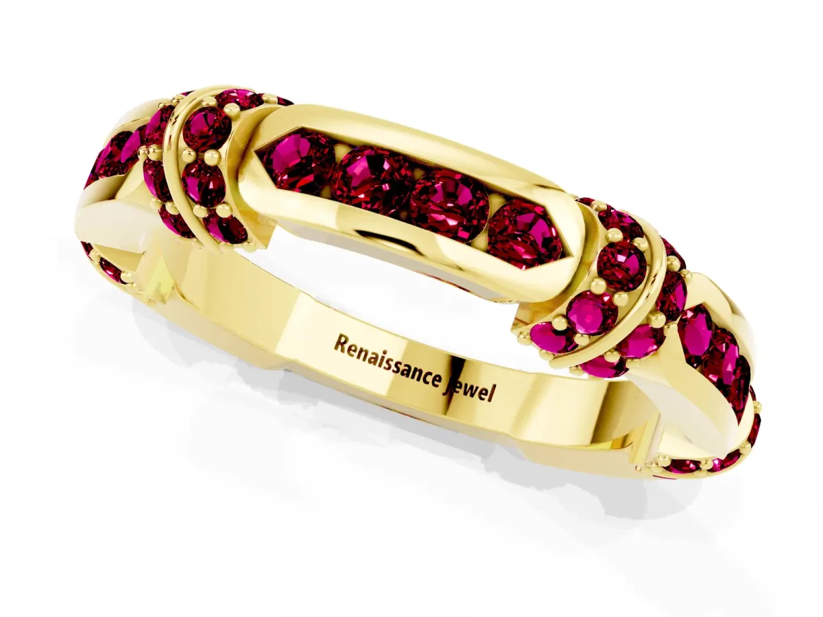 Pavé Round Garnet Link Band with Bezel Setting Yellow gold