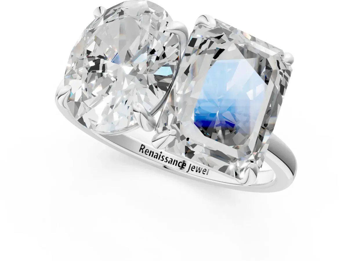 Oval and Radiant Toi Moi Ring with Prong Setting and Plain Band Platinum