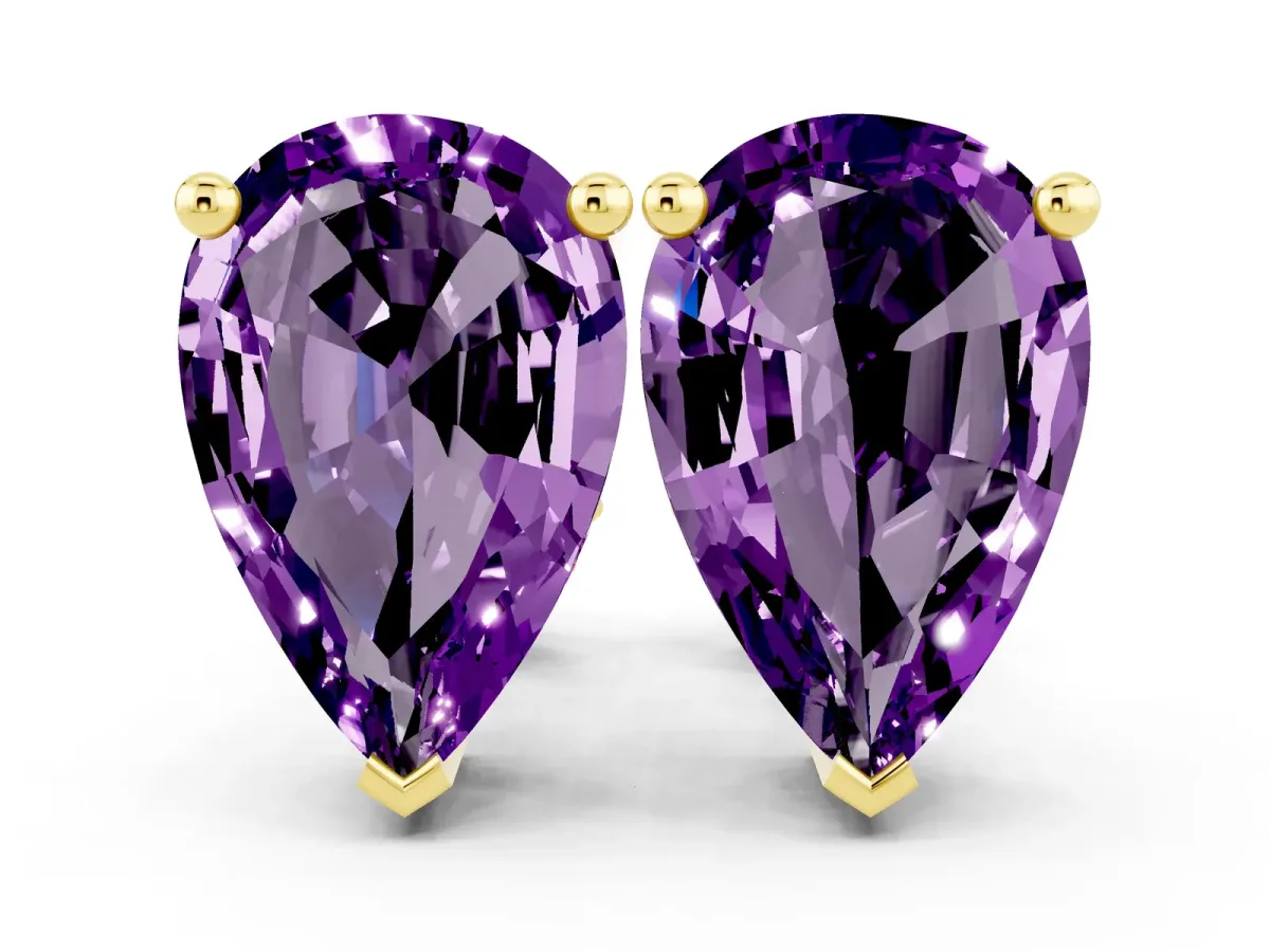 Pear Cut Amethyst Stud Earrings Yellow gold