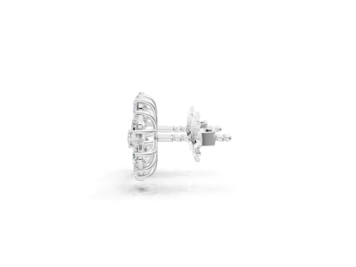 Pear Cut Diamond Floral Cluster Stud Earrings Platinum